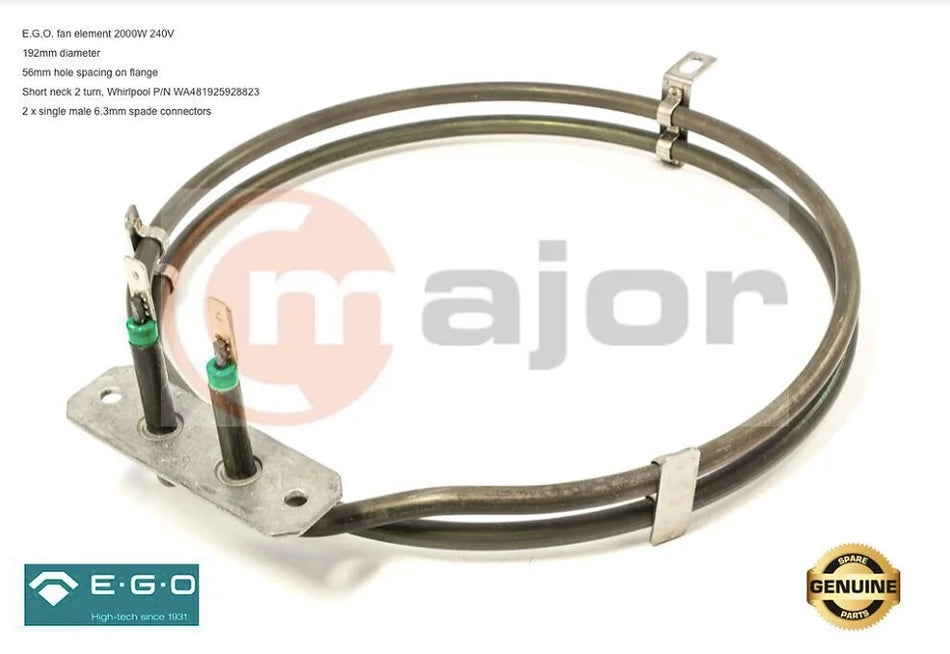 481225998405 GENUINE WHIRLPOOL EGO Oven Fan Forced Element 2000W