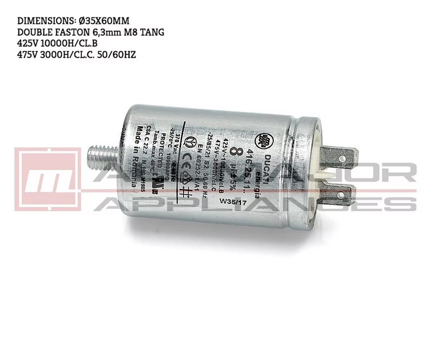 GENUINE DUCATI 8µF Metal Motor Run Capacitor - Ø35mmx60mm