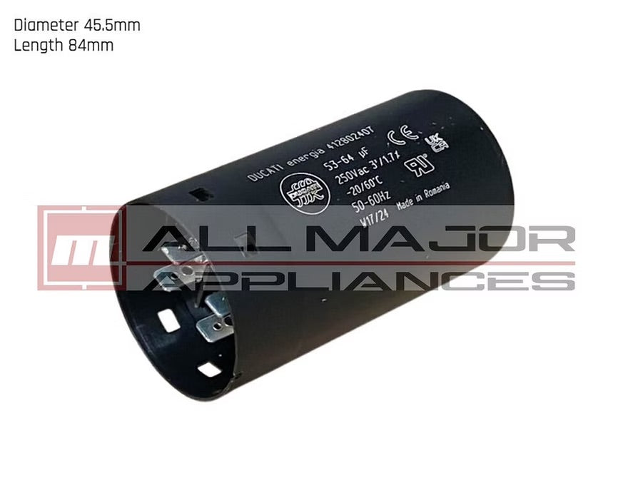 GENUINE DUCATI 53-64µF Plastic Motor Run Capacitor - Ø45.5mmx84mm