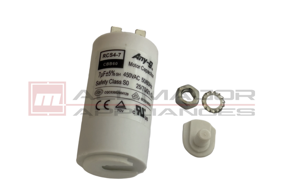 UNIVERSAL 7µF Plastic Motor Run Capacitor W/Detach Bolt - Ø32mmx57mm